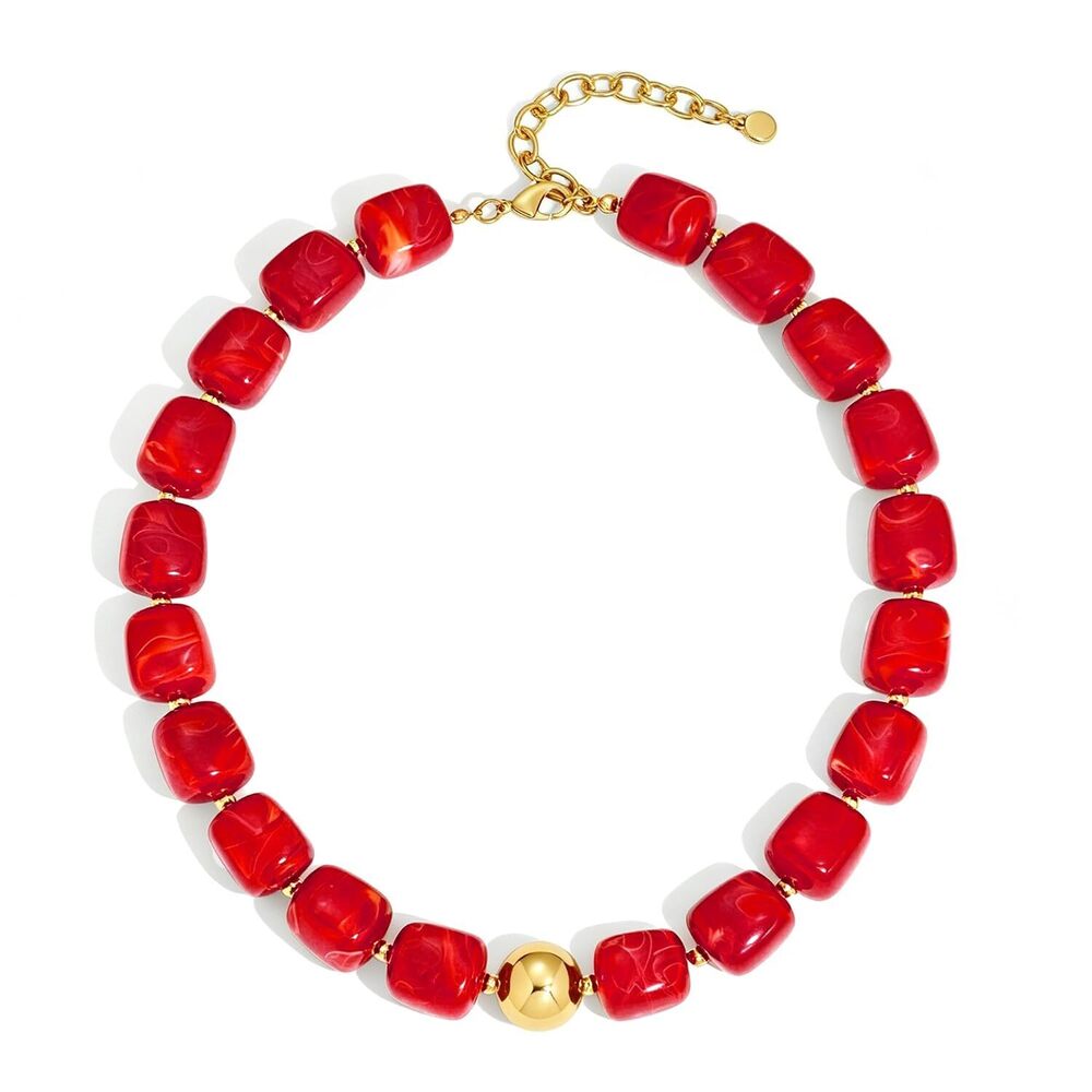 Chunky Beaded Choker Necklace for Women Deep Red Large Square Resin